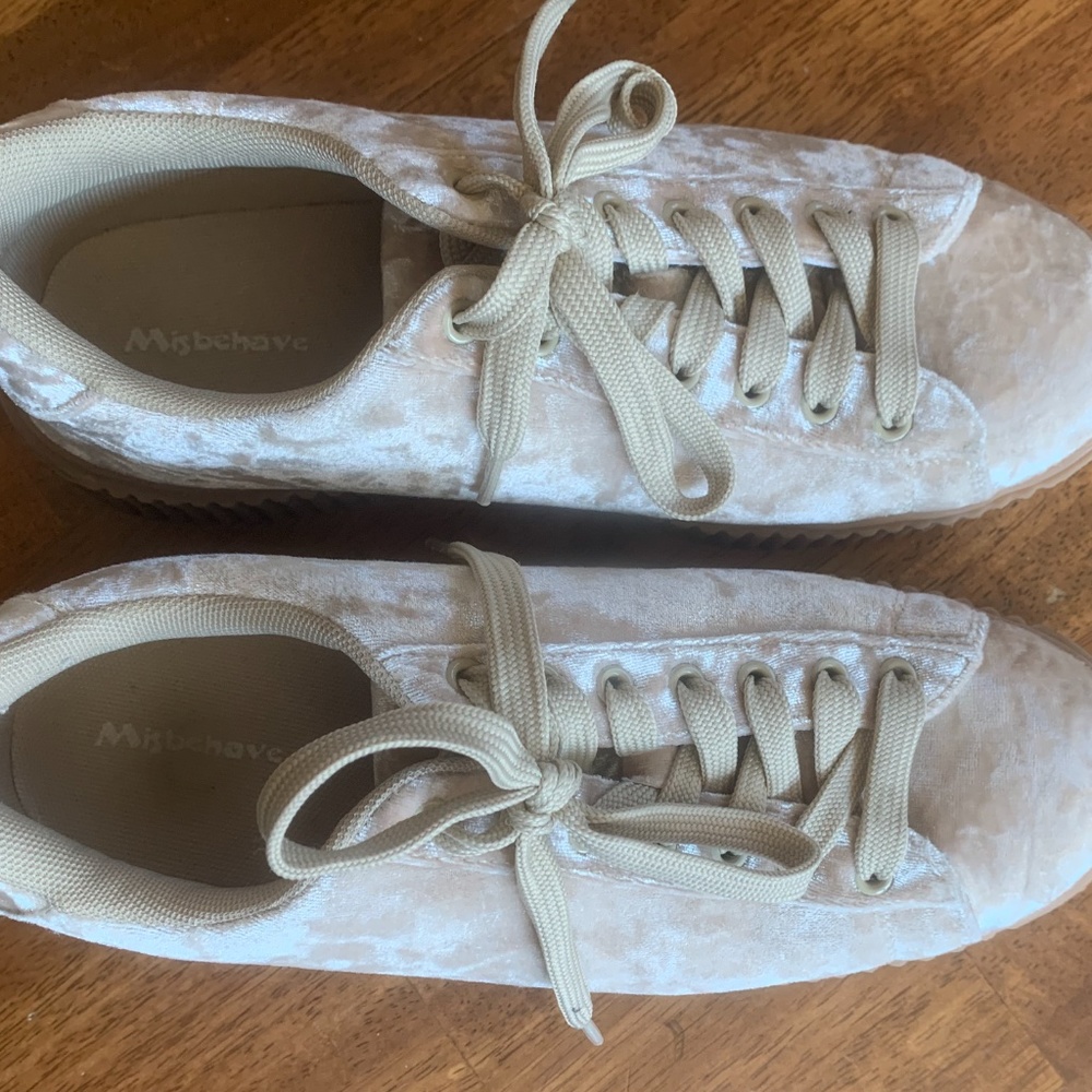 Light Pink Velvet Platform Sneakers